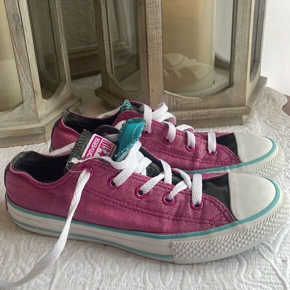 Converse Double Tongue Youth Sz 3 Pink Blue Glitter 656035F Unicorn Mermaid Low - Picture 5 of 11